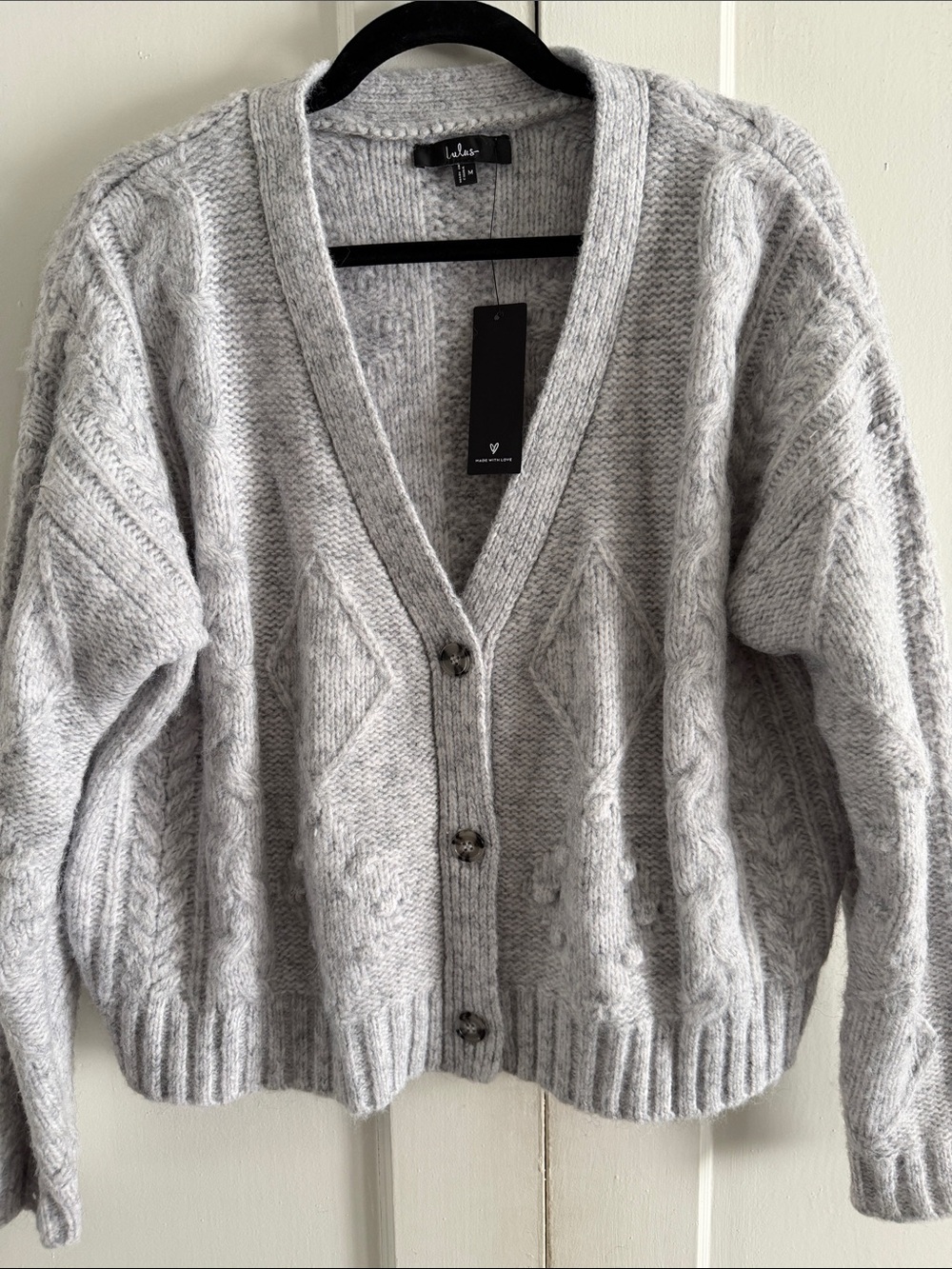 Lulus Gray Cable-Knit V-Neck Cardigan